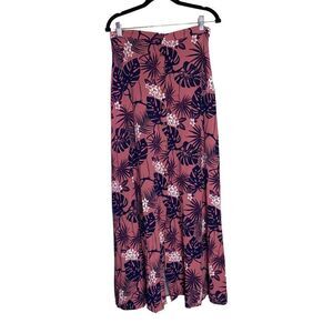 ModCloth X Collectif Button Front Maxi Skirt Blush with Navy Print